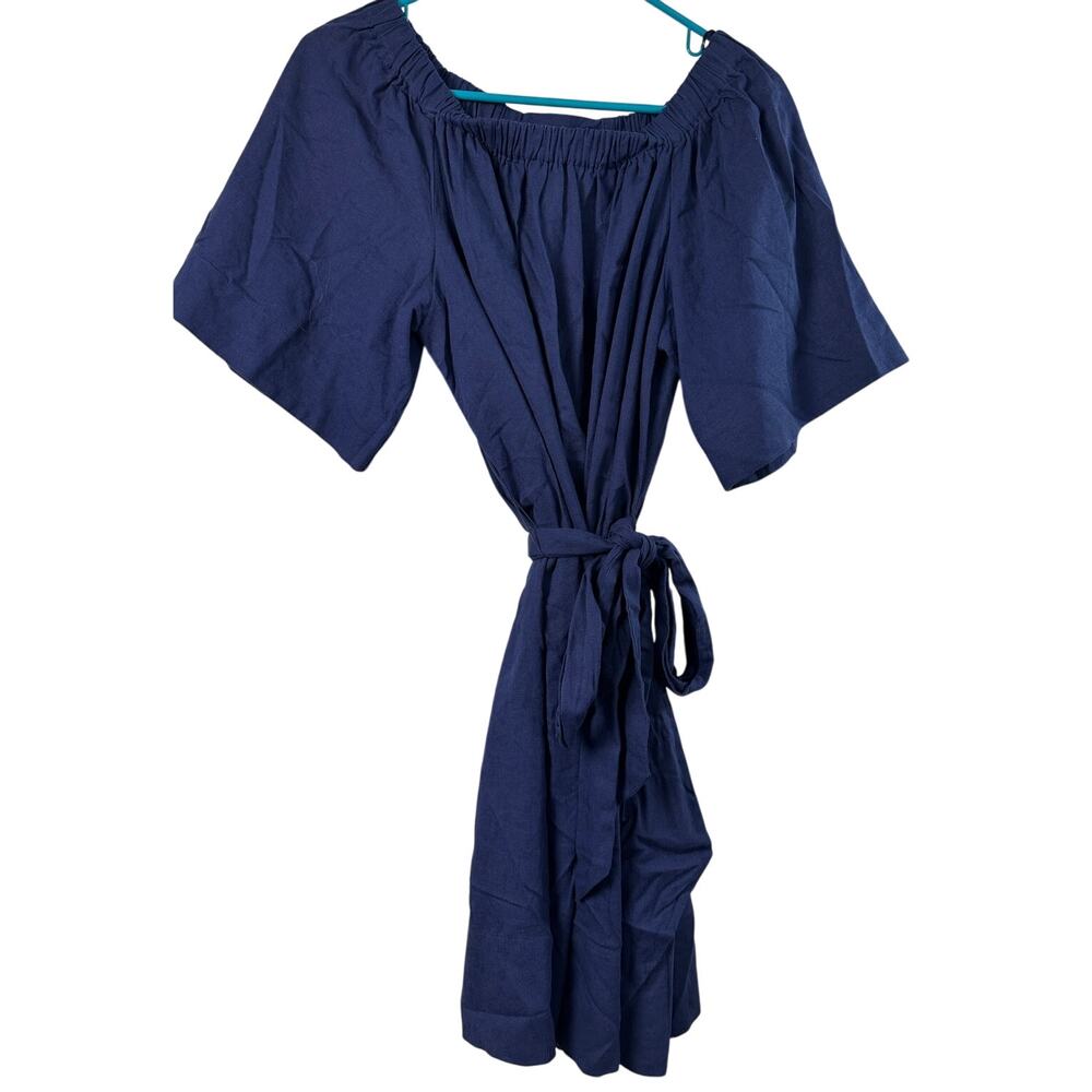 Banana Republic Linen Blend Off Shoulder Mini Dress - Indigo Blue - Size M - Picture 5 of 7
